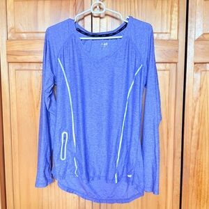 Avia Women's Long Sleeve Top in Heathered Blue with White Accents